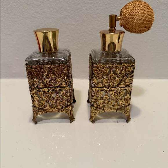 Other - Vintage Hollywood Regency Gold Filigree Vanity Perfume & Cologne Bottles